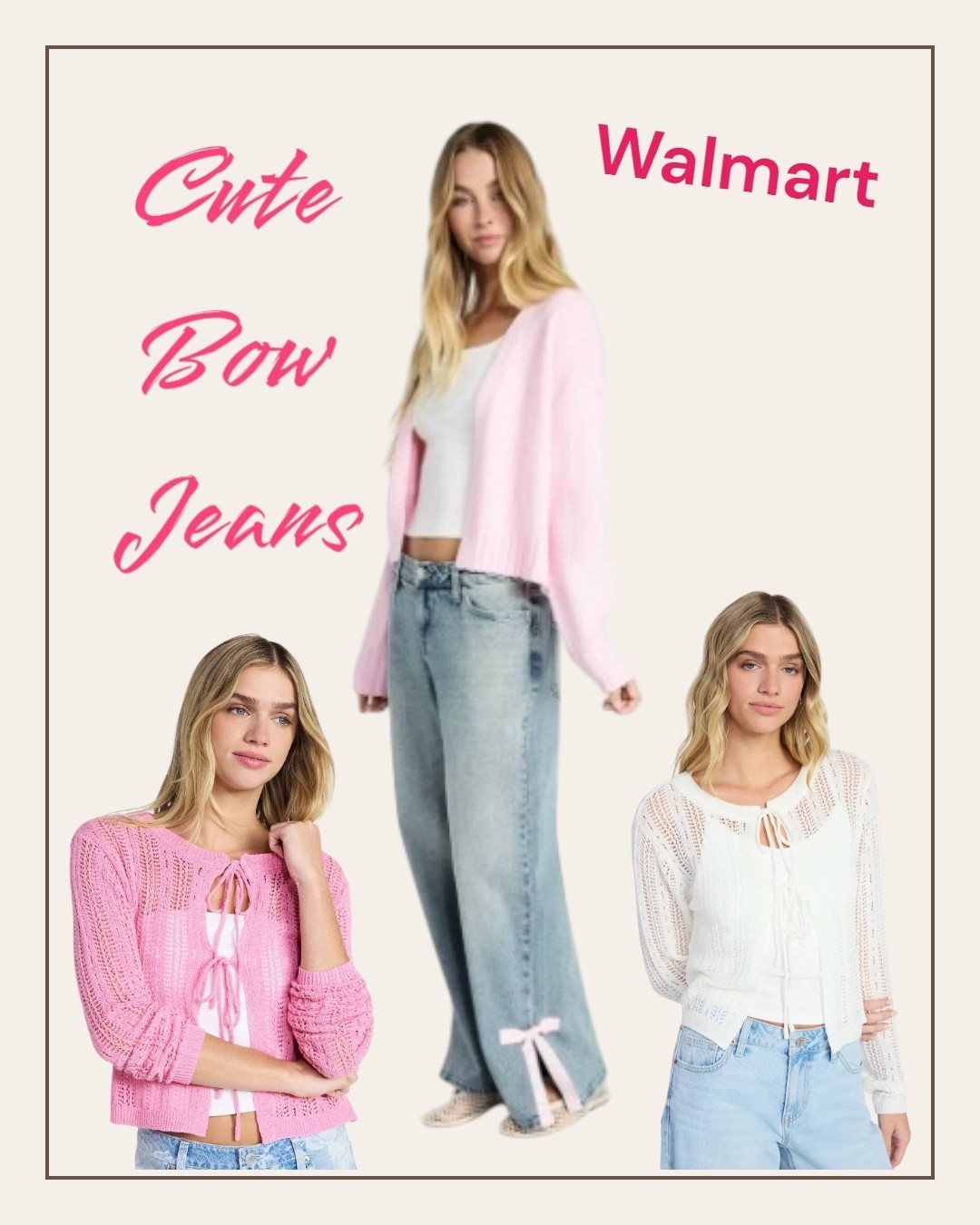 Walmart cute outfit. Love the bow jeans!!!
#jeans
#outfit
#walmart
#pinksweaters
