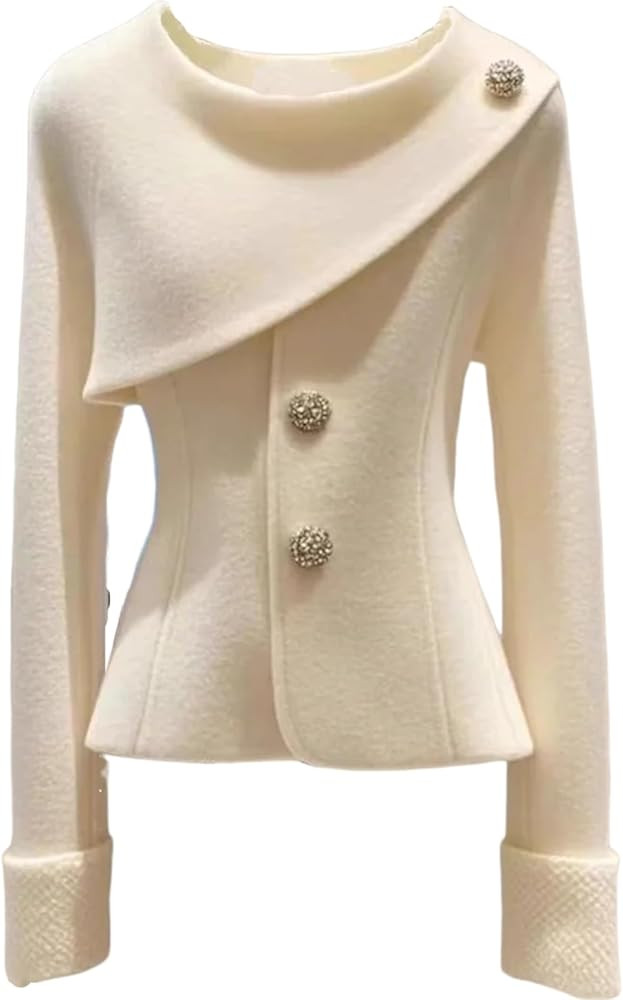 XNC Women's Fitted Crewneck Long Sleeve White Plain Front Button Pullover Coat 2025 Spring Winter... | Amazon (US)