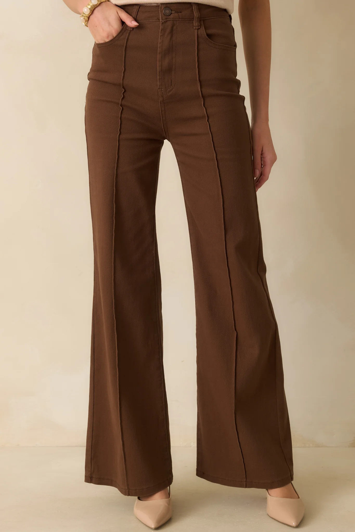 Already Over It Brown Cotton High Waisted Wide Leg Flare Jeans | Red Dress