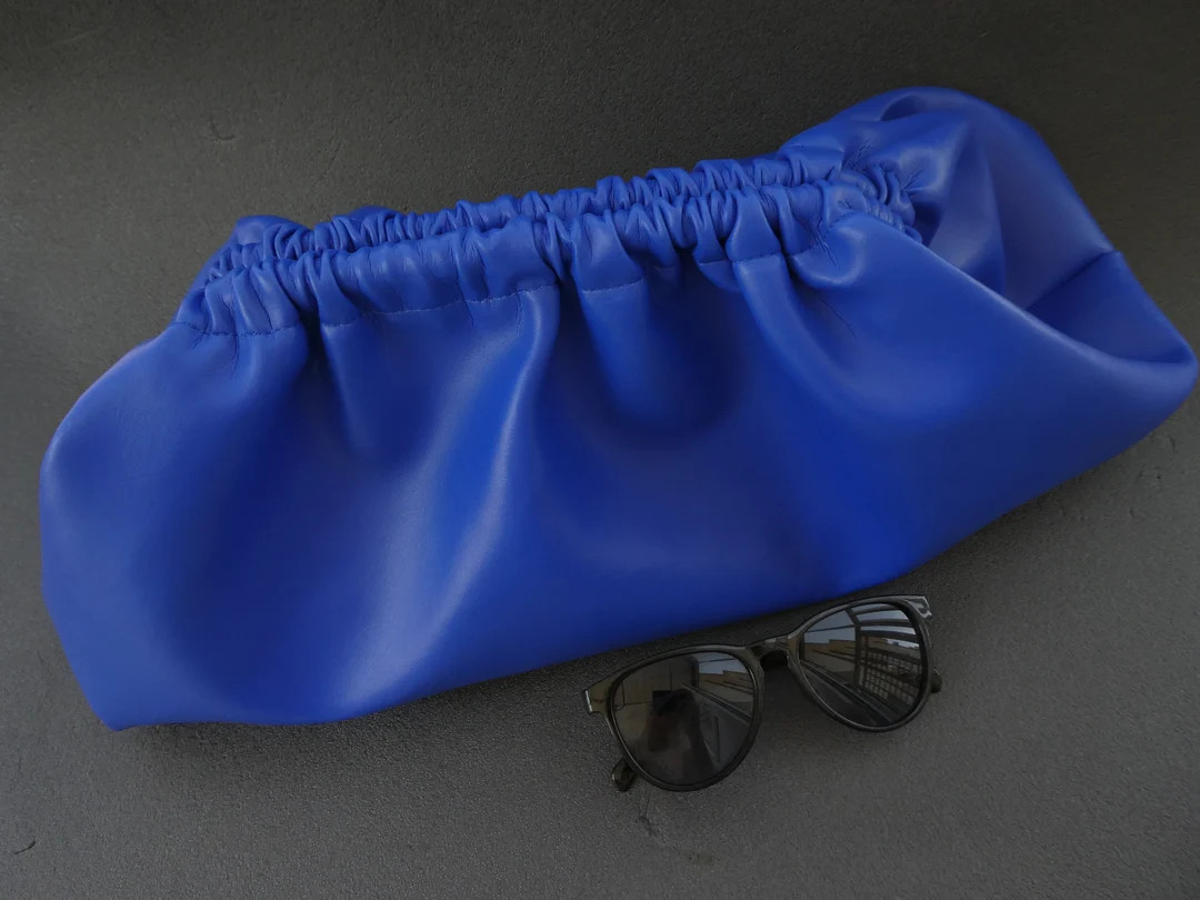 Handmade faux leather Dumpling clutch in sax blue, Faux Leather cloud bag, Oversized puffball han... | Etsy (US)
