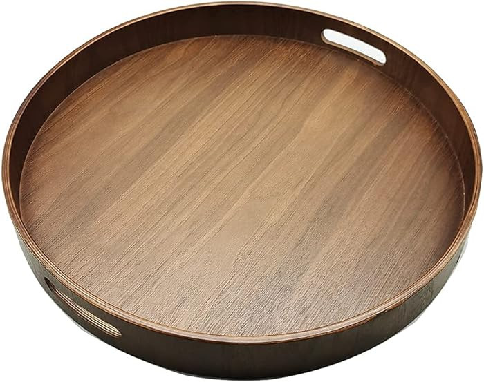 i-lan 16" Large Round Wooden Serving Tray with 2" Sides, Circle Walnut Food Storage Display Platt... | Amazon (US)