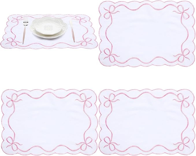 4 Pcs Pink Bow Placemats Coquette Embroidered Place Mats Pink Cotton Decorative Table Mats for Ho... | Amazon (US)