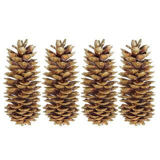 12 in. Gold Sparkle Tip Dried Natural Sugar Pinecones (Set of 4) | The Home Depot