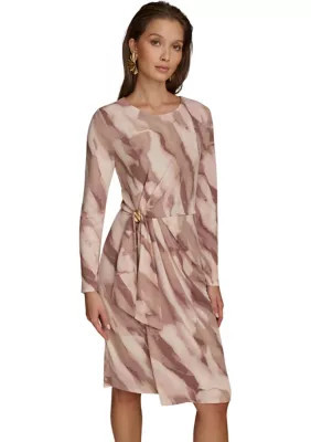 Donna Karan New York Women's Long Sleeve Printed Side Ruched Dress, Small | Belk