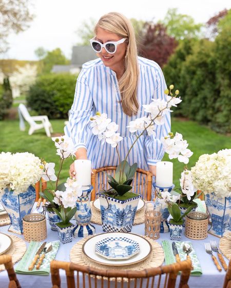 Great blue & white home decor (Use code: KRISTY15 for 15% off today!! 5/4) and linking all tabletop and dress. This blue striped dress comes in tall too. Wearing a medium tall for reference. 

Faux orchids, ginger jars, toile plates, blue and white dress, tall fashion, tall women, tall girls, home decor, j crew, jcrew tall, white sunglasses, blue striped tablecloth, bamboo flatware, spring dress, spring outfit, Mother’s Day, gifts for her

#LTKhome #LTKFind #LTKsalealert