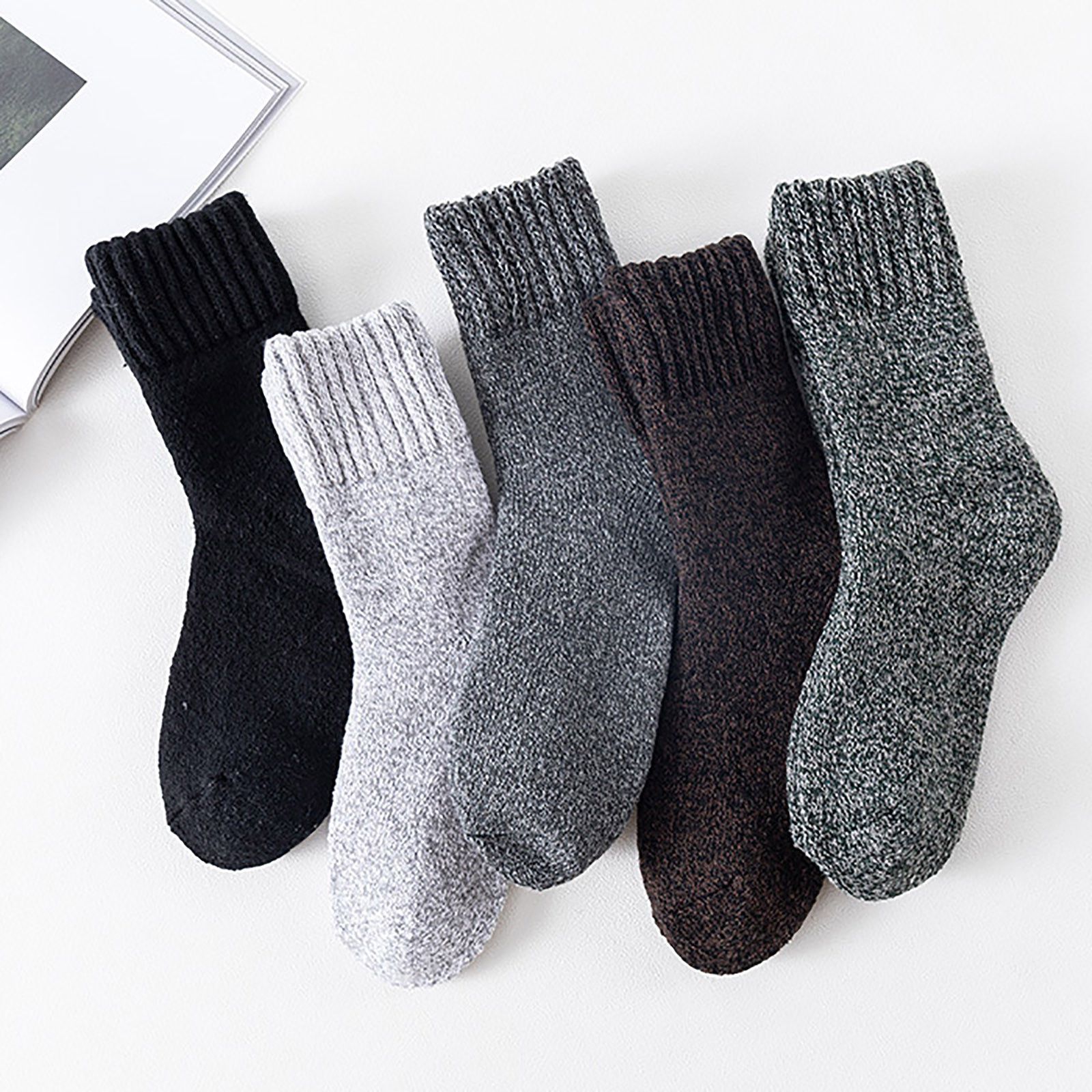 Rewenti 5 Pairs Women&Men Warm Winter Socks Solid Thick Knit Cozy Socks | Walmart (US)