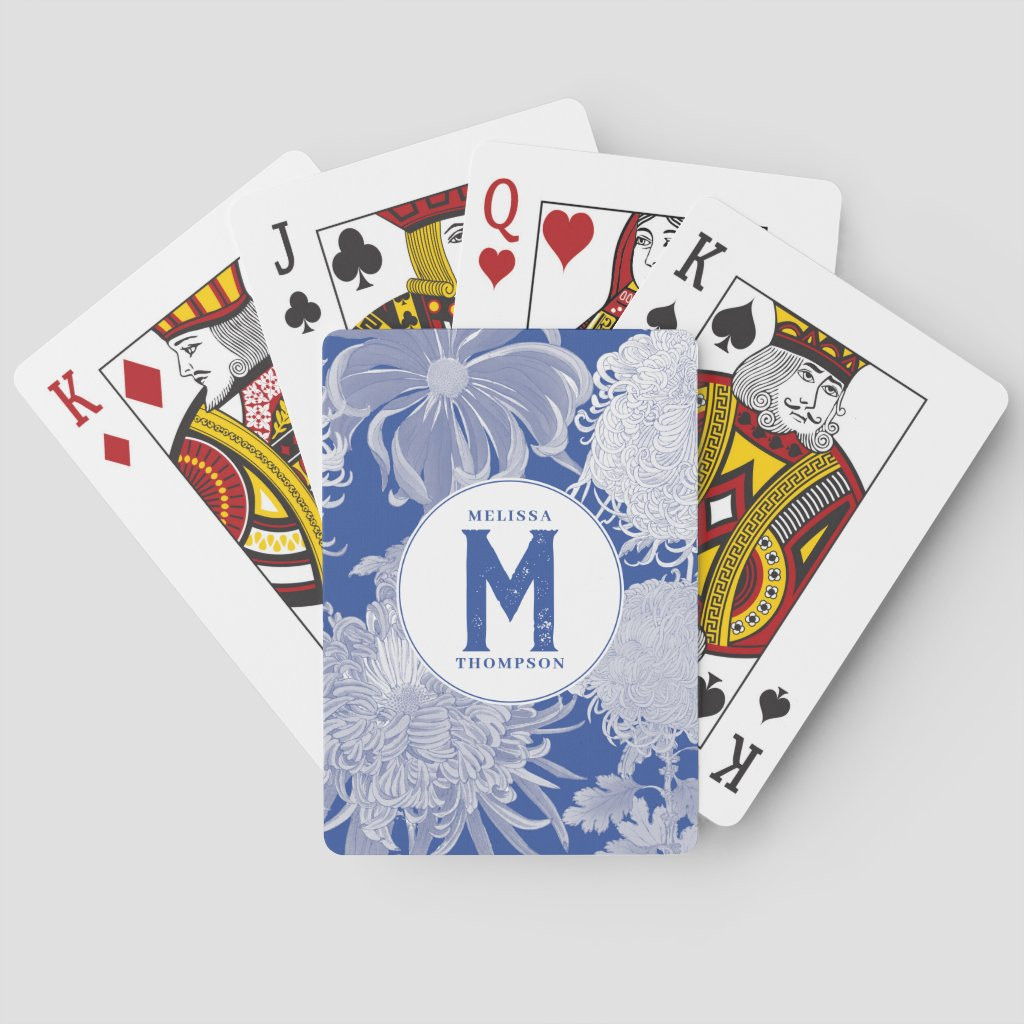 Blue White Vintage Chinoiserie Floral Monogram | Zazzle