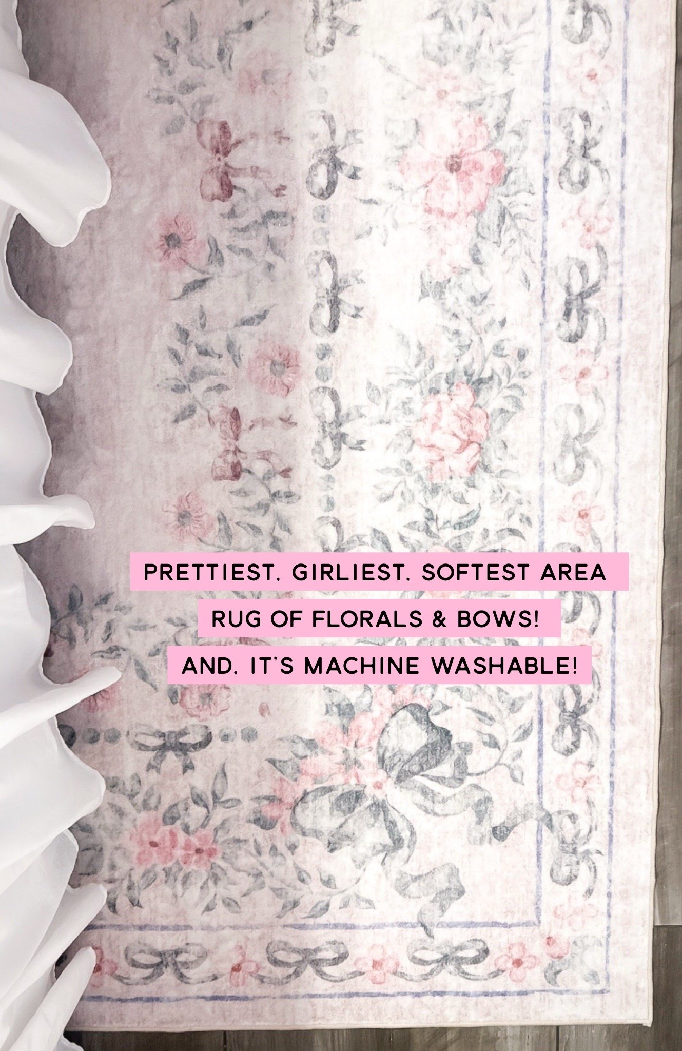 To say I’m tickled pink with my bedroom rug would be an understatement! I gasped when I opened the package! 

The prettiest, girliest, softest area rug of florals & bows! And, it’s machine washable! Soft hues of pinks, greens & a dash of blue! 

I have the 6x9, but the 5x7 & 8x10 are on sale! Would be darling anywhere!

#LTKHome #LTKSeasonal #LTKdayinmylife