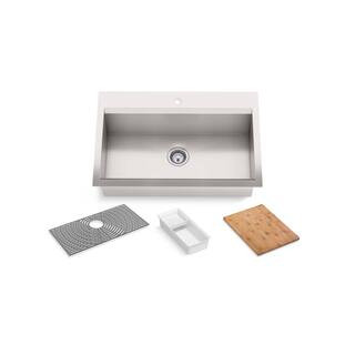 KOHLER Task Workstation 33 in. Drop-In Single Bowl Stainless Steel Kitchen Sink with 1-Faucet Hol... | The Home Depot