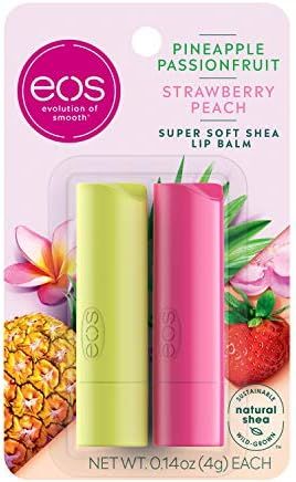 eos Super Soft Shea Lip Balm - Strawberry Peach and Pineapple Passionfruit, 24 Hour Hydration, Lip C | Amazon (US)