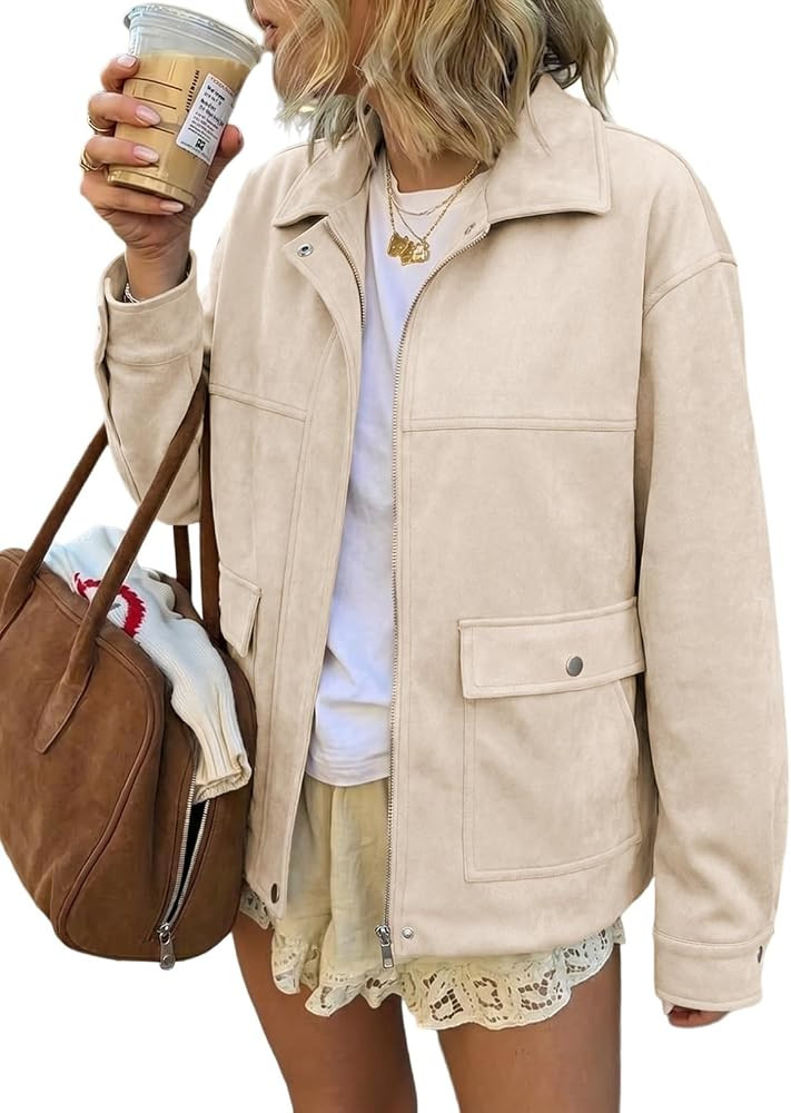 EVALESS Womens Faux Suede Jacket Fall Fashion Casual Winter Coats Outerwear | Amazon (US)