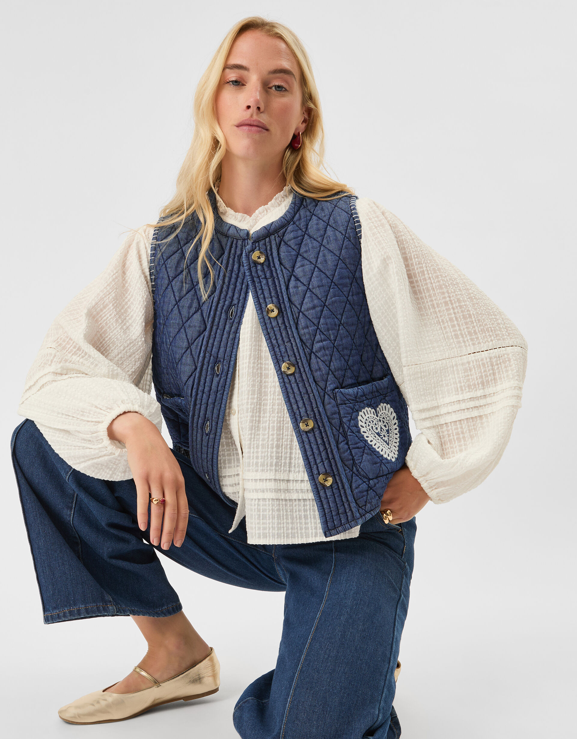 Heart Quilted Denim Waistcoat | Accessorize (Global)