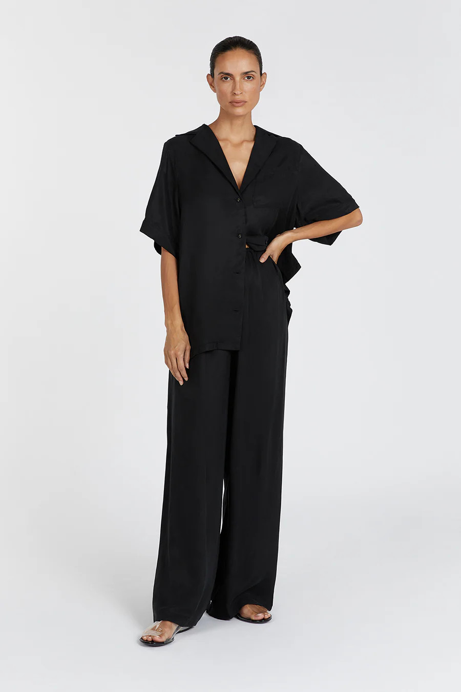 KINGSTON BLACK CUPRO WIDE LEG PANT | DISSH