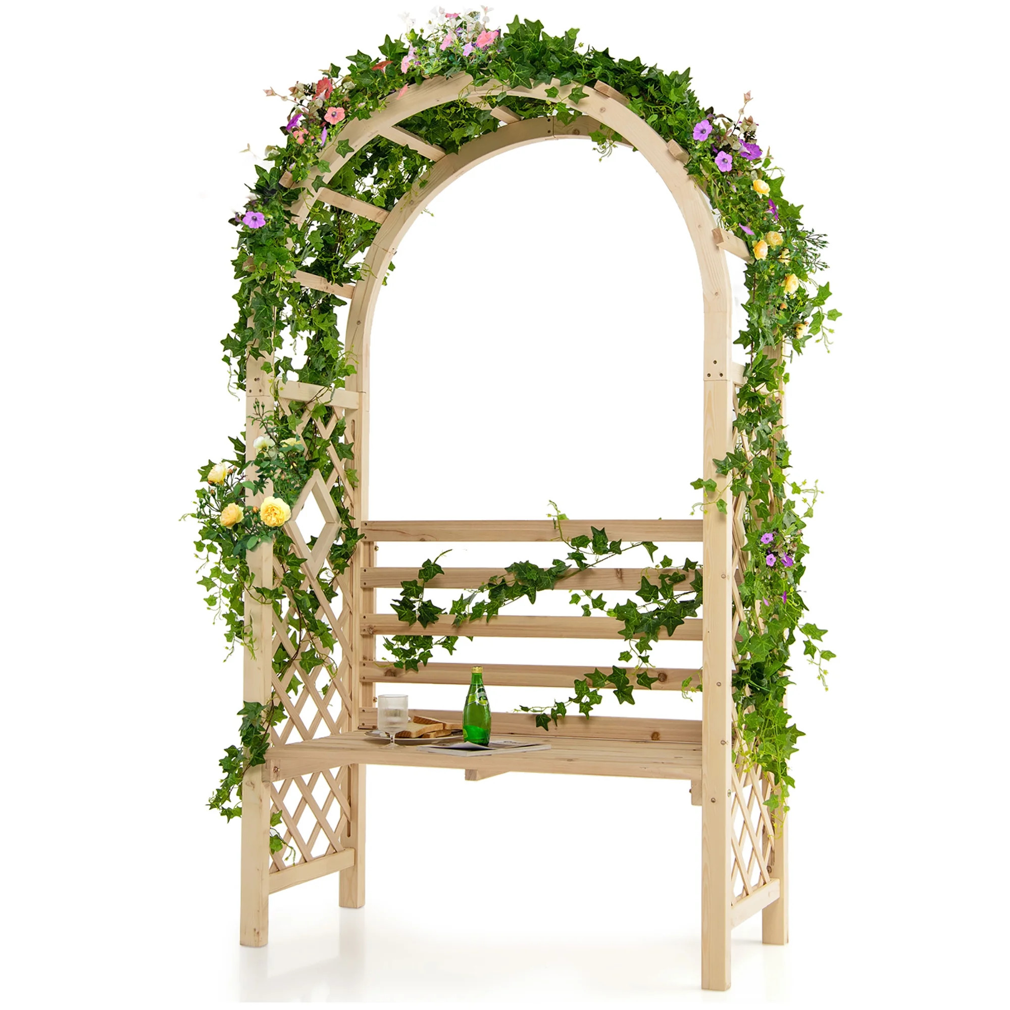 Costway Wooden Garden Bench Arch Pergola Outdoor Arbor w/backrest Patio Trellis Pergola | Walmart (US)