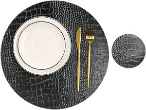 Round Leather Placemats for Round Tables Set of 8, Black Table Place Mats and Coasters, Washable ... | Amazon (US)
