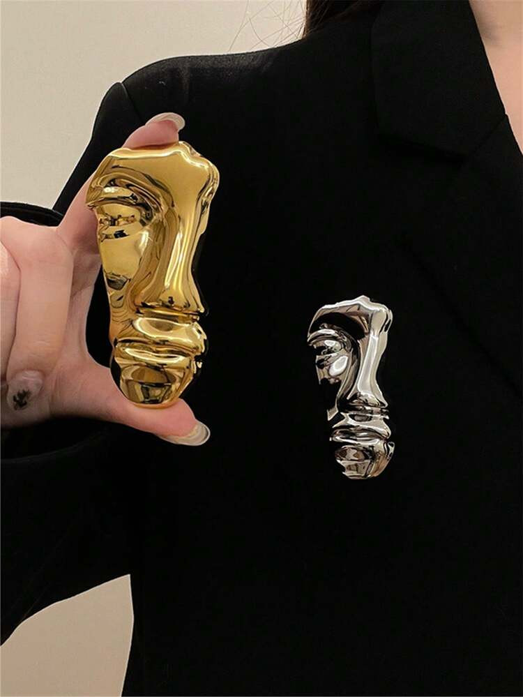 1pc Asymmetrical Half Face Metal Brooch, European Style Fashion Accessory For Women | SHEIN