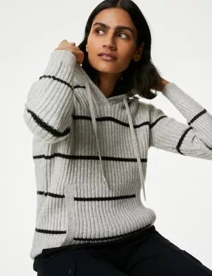 Striped V-Neck Knitted Hoodie | Marks & Spencer (UK)