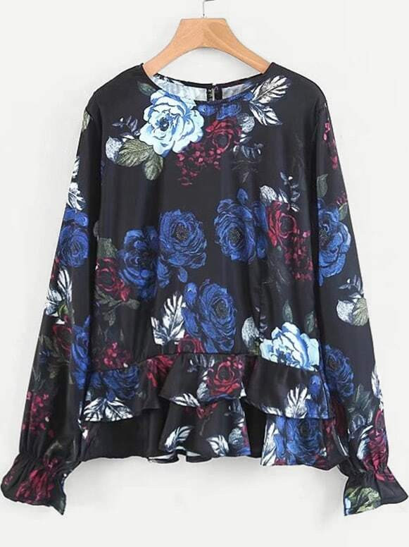 Floral Print Layered Peplum Blouse | SHEIN