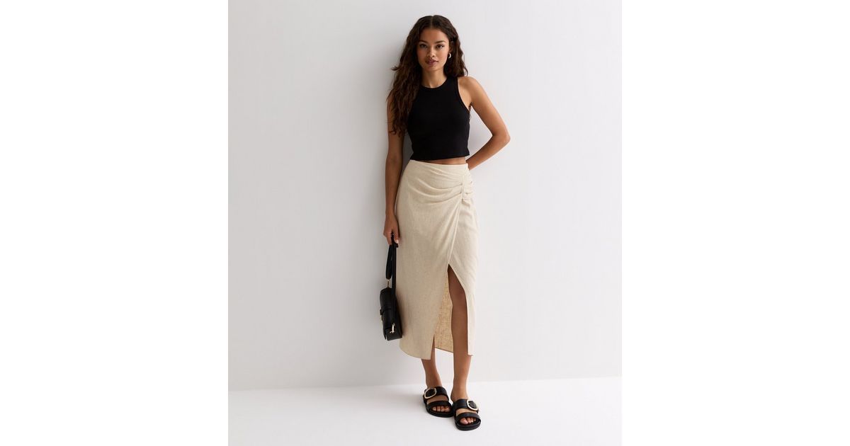 Petite Stone Linen-Look Wrap Midi Skirt
						
						Add to Saved Items
						Remove from Saved I... | New Look (UK)