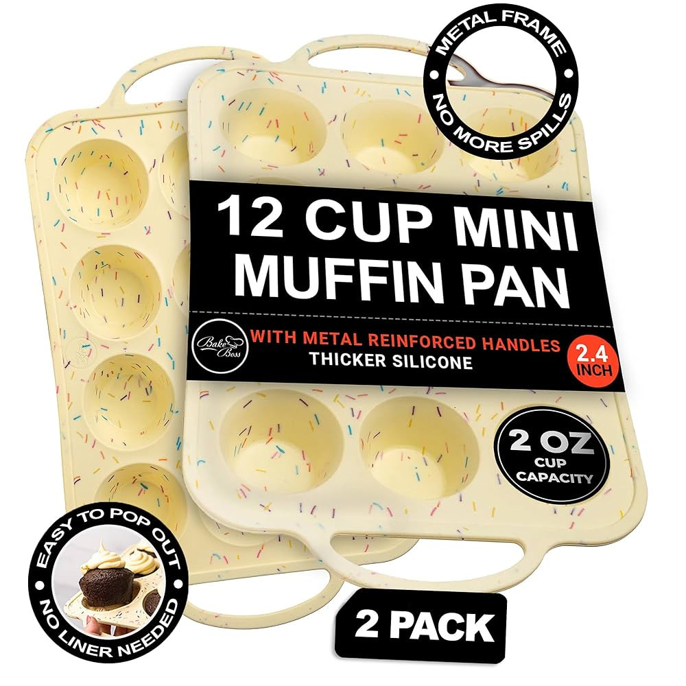 2 Pack Silicone Mini Muffin Pan 12 Count – Non-Stick Silicone Muffin Pans for Baking, BPA-Free ... | Amazon (US)