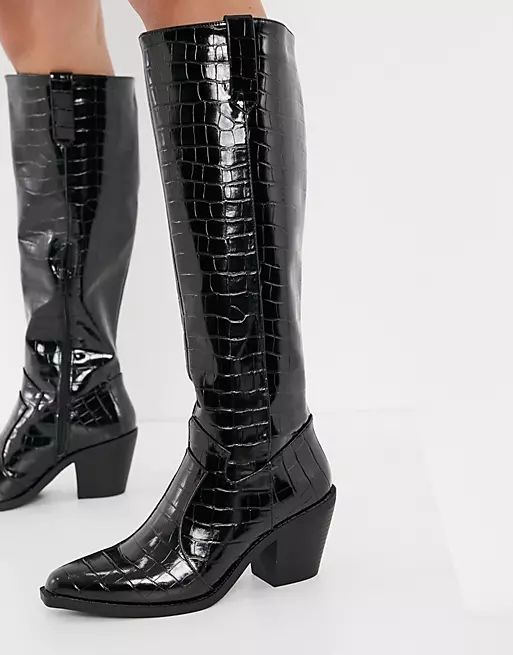 Glamorous knee high western boots in black | ASOS (Global)