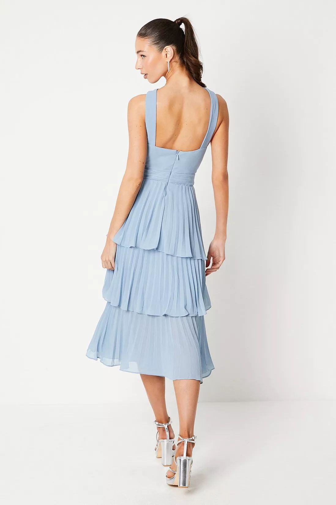 Pleated Bodice Chiffon Tiered Midi Dress | Debenhams UK