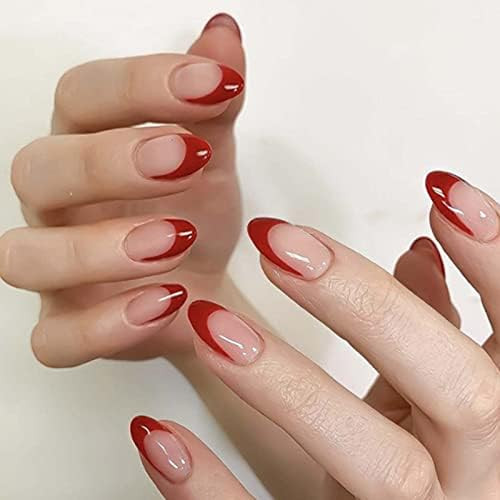 Kamize Press on Nails Medium French Fake Acrylic Nails Full Cover Red False Nails for Women and Girl | Amazon (US)