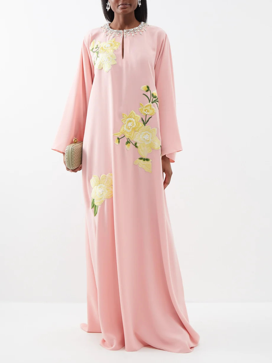 Crystal and floral-embroidered crepe gown | Matches (US)