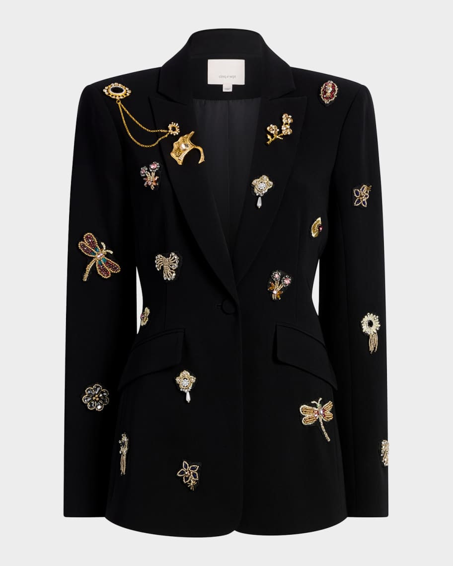 Cinq a Sept Cheyenne Beaded Blazer with Brooches | Neiman Marcus