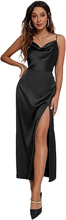 Aigeman Women's Sexy Spaghetti Straps Backless Maxi Dress Drape Cowl Neck Side Slit Cocktail Part... | Amazon (US)
