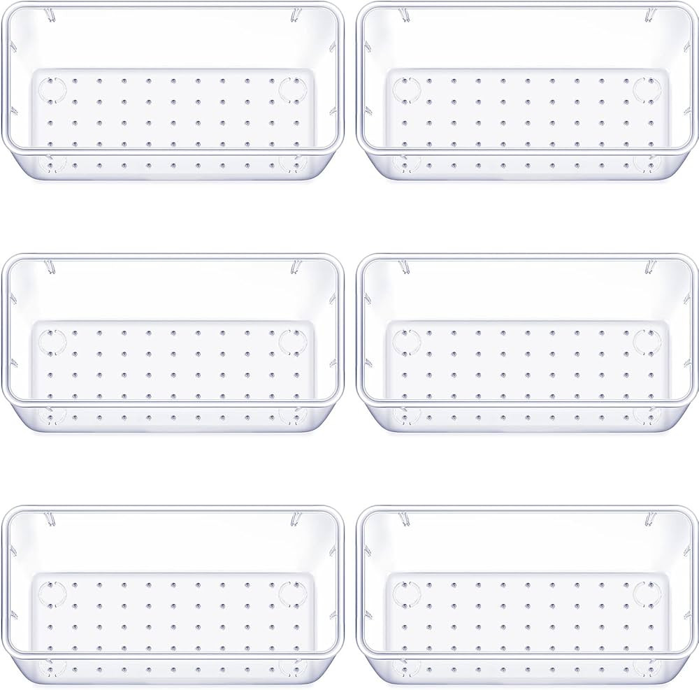 WOWBOX 6 PCS Clear Plastic Drawer Organizer Set, Desk Drawer Divider Organizers and Storage Bins ... | Amazon (US)