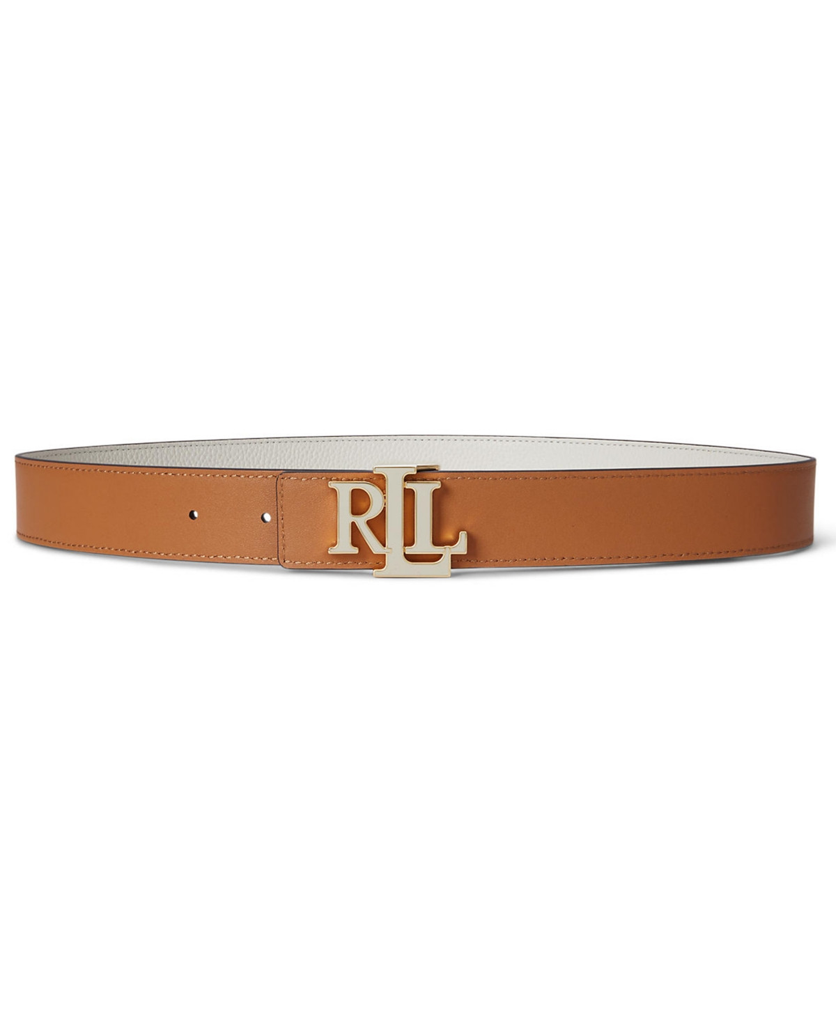 Lauren Ralph Lauren Women's Reversible Pebbled Leather Belt - Soft White/Classic Caramel | Macy's