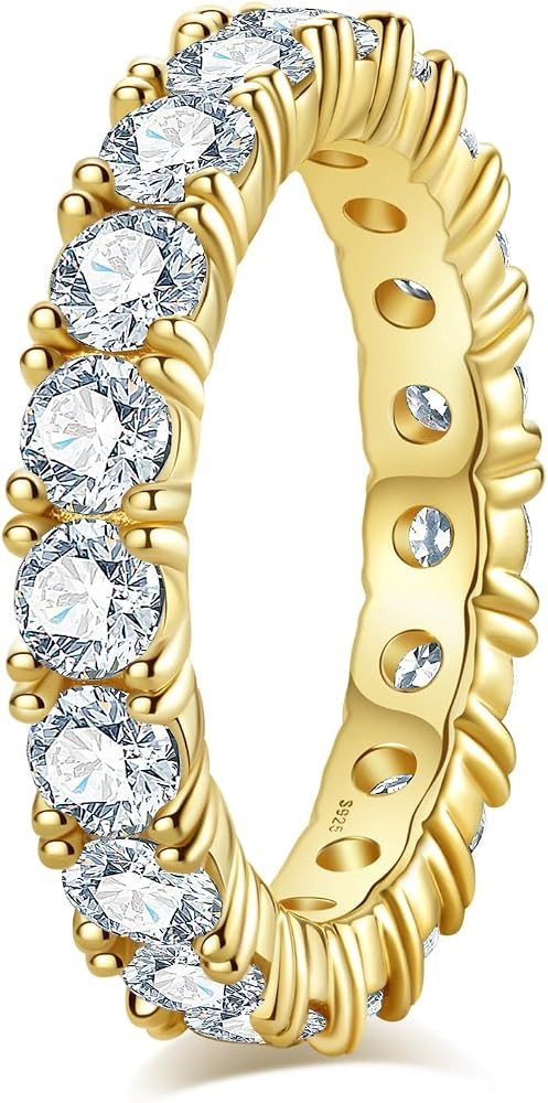 Idocare Moissanite Wedding Band 4cttw D Color VVS1 Round Cut 14K Yellow Gold Plated 925 Sterling ... | Amazon (US)