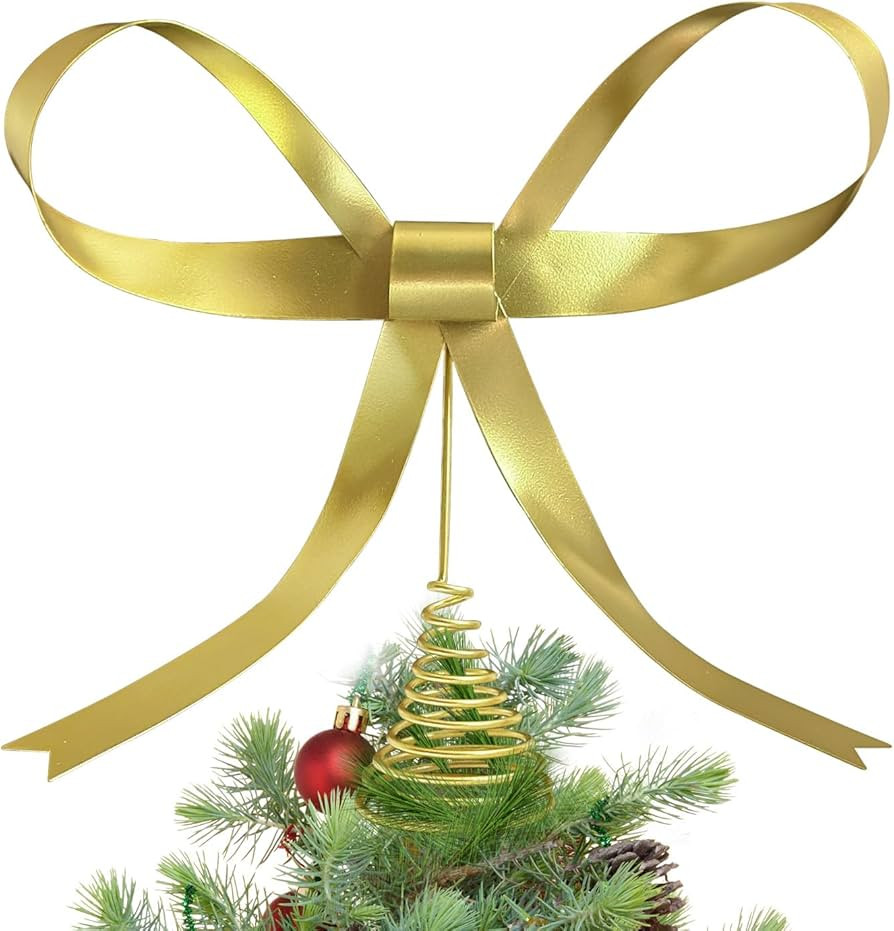 Large Gold Bow Christmas Tree Topper,9.4 Inch Metal Tree Topper,Gold Bow Christmas Decorations fo... | Amazon (US)