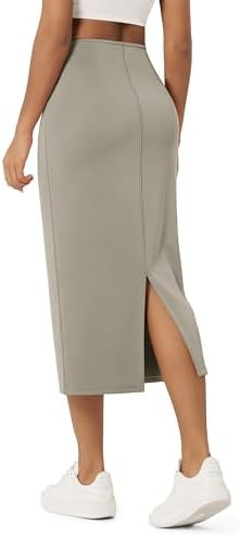 ODODOS Modal Soft Midi Skirt for Women Back Slit High Waist Casual Long Pencil Skirts with Pocket... | Amazon (US)