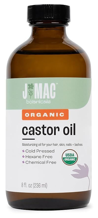 J MAC BOTANICALS Organic Castor Oil Cold Pressed (Glass Bottle, 8 oz, NO DROPPER), pure castor oi... | Amazon (US)
