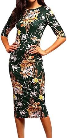 LUNAJANY Women's Green Retro Floral Sheath Midi Dress | Amazon (US)