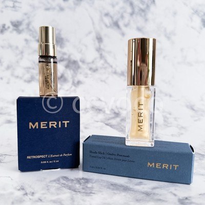 MERIT Retrospect L’Extrait de Parfum Mini Sample Spray + Tinted Lip Oil Bel Air | eBay US