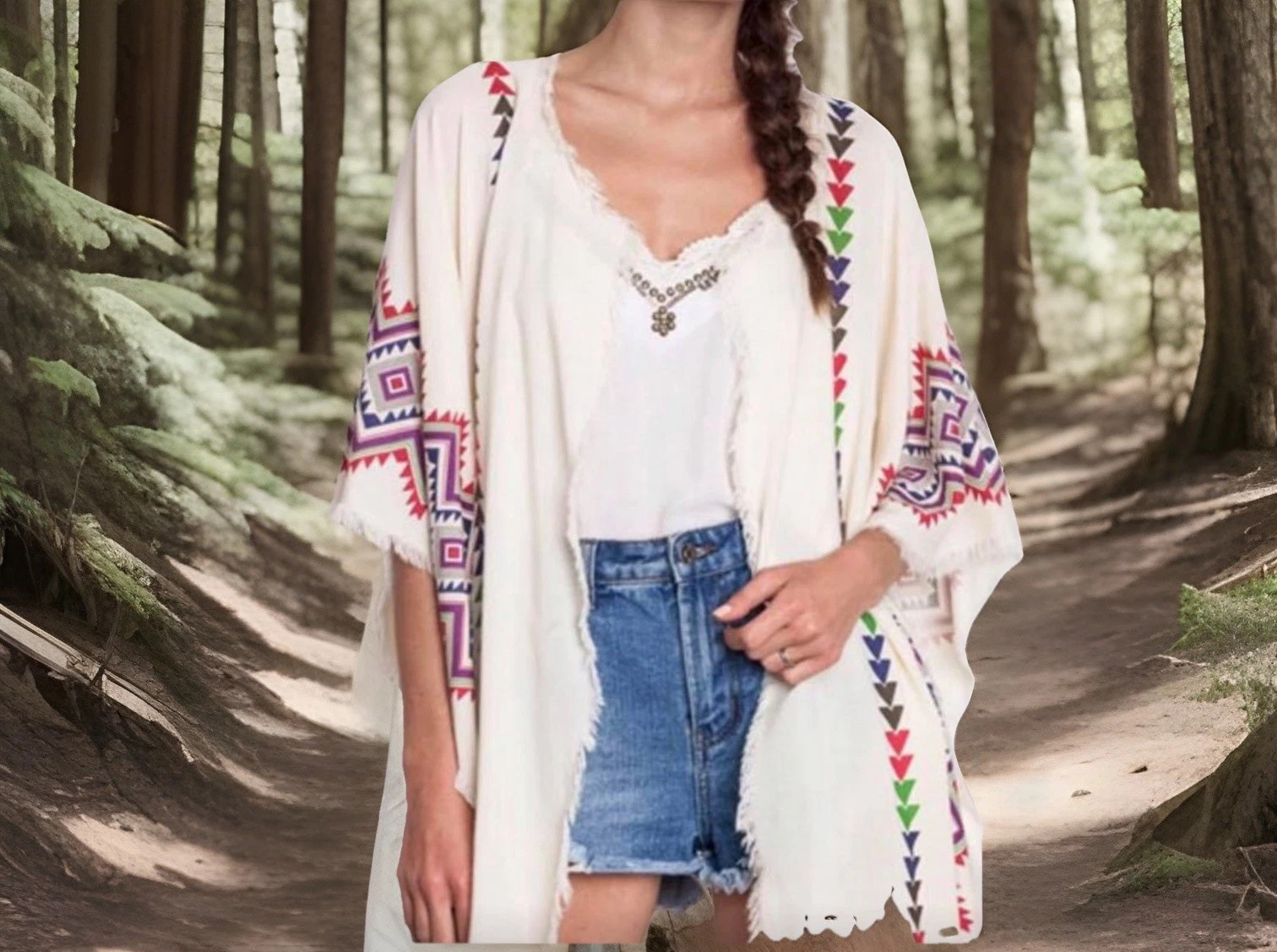 UMGEE Women’s Duster Kimono Boho Cowgirl SMALL Ivory & Rainbow Oversized Tribal | eBay AU