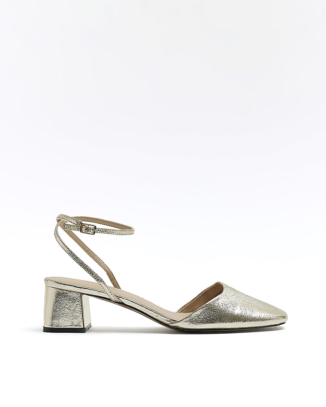 Gold block heeled court shoes | River Island (UK & IE)