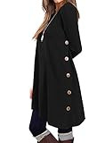 KORSIS Women's Long Sleeve Round Neck Button Side T Shirts Tunic Dress Black S | Amazon (US)