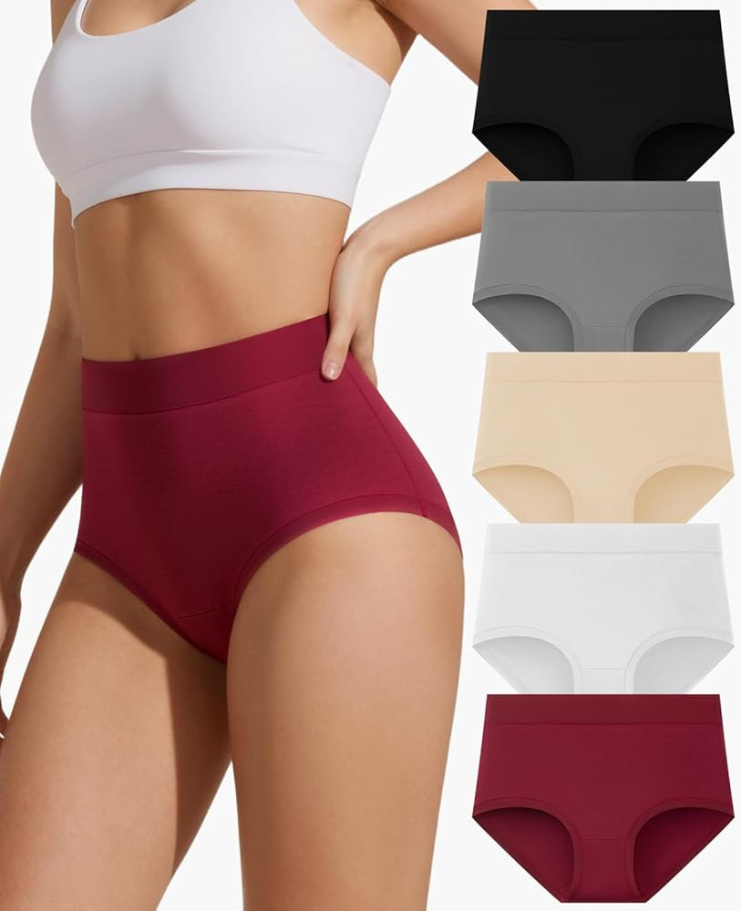 linccure Cotton Underwear for Women High Waisted Full Coverage Stretch Briefs Soft Underpants Lad... | Amazon (US)