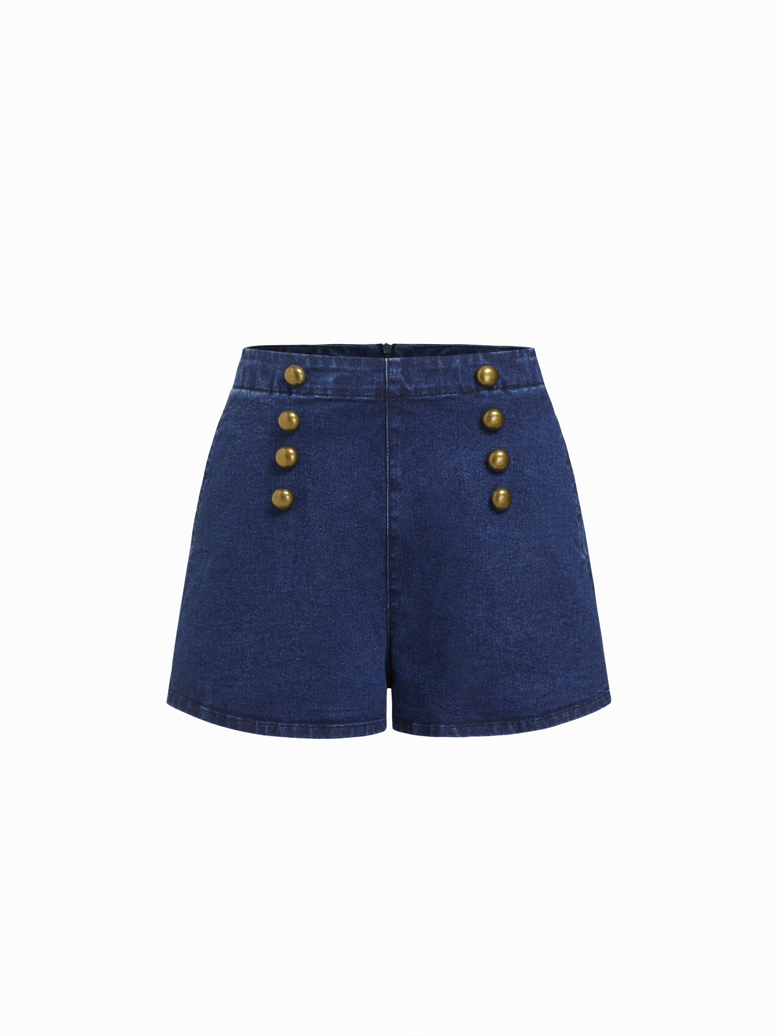 Denim Mid Rise Wide Leg Shorts With Metal Detail | Cider