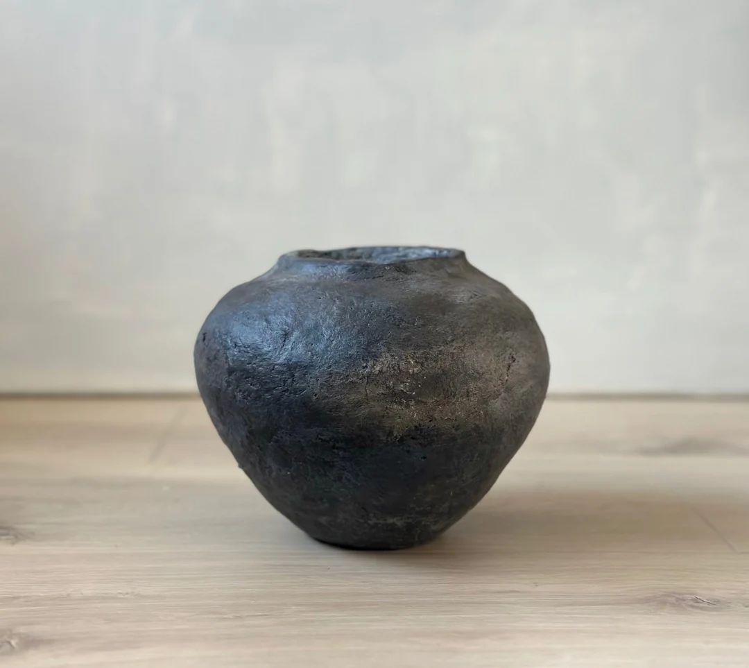 Paper Mache Vase, Handmade Vessel, Textured, Aged Black/Charcoal Color, Unique Gift, OOAK, Statem... | Etsy (US)