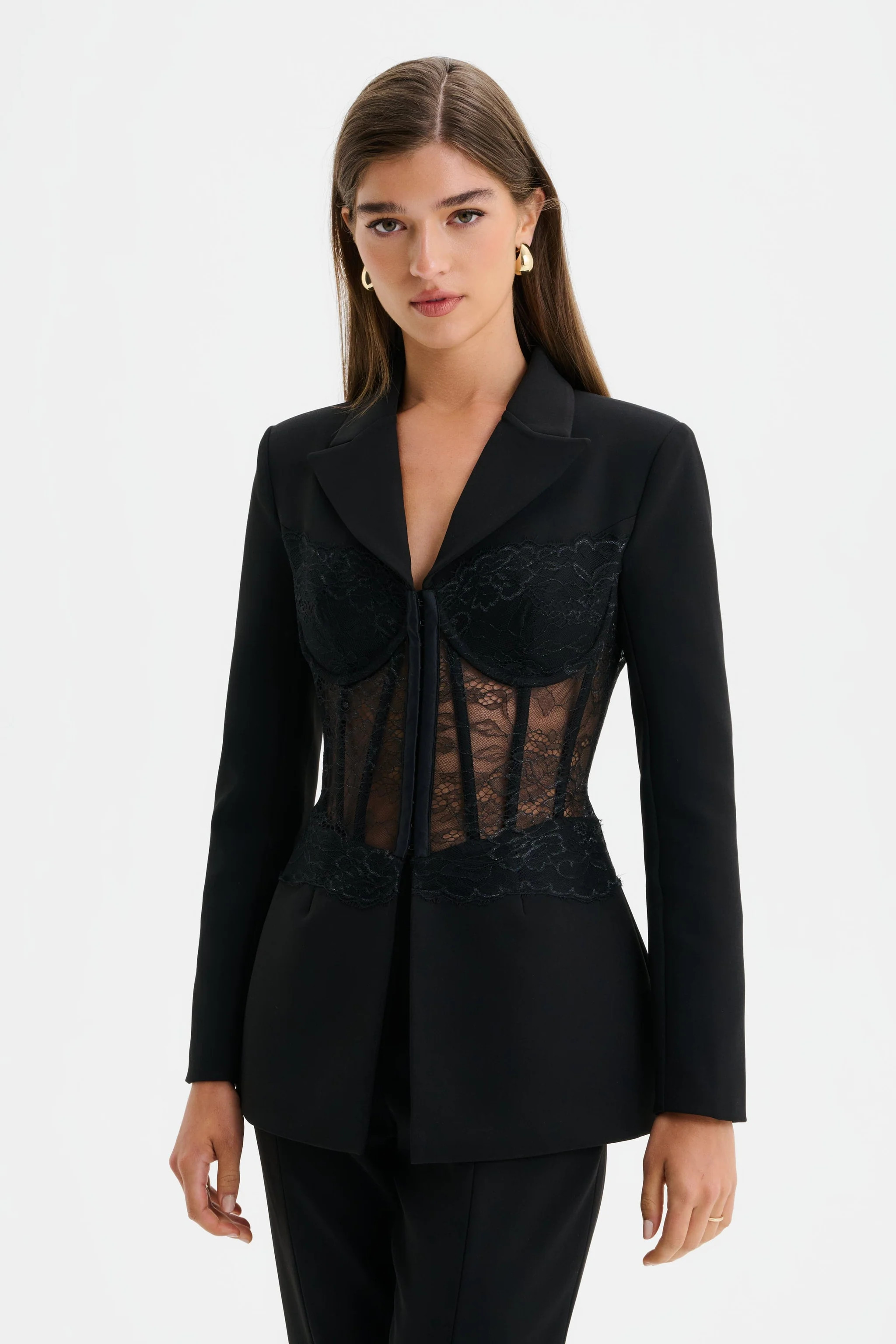 VIVIENNE Lace Corset Structured Blazer in Black | Lavish Alice Retail Ltd