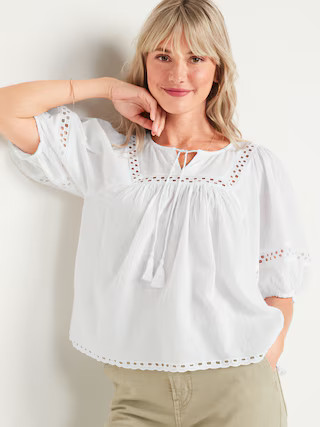 Elbow-Length Lace-Trimmed Poet Blouse for Women | Old Navy (US)