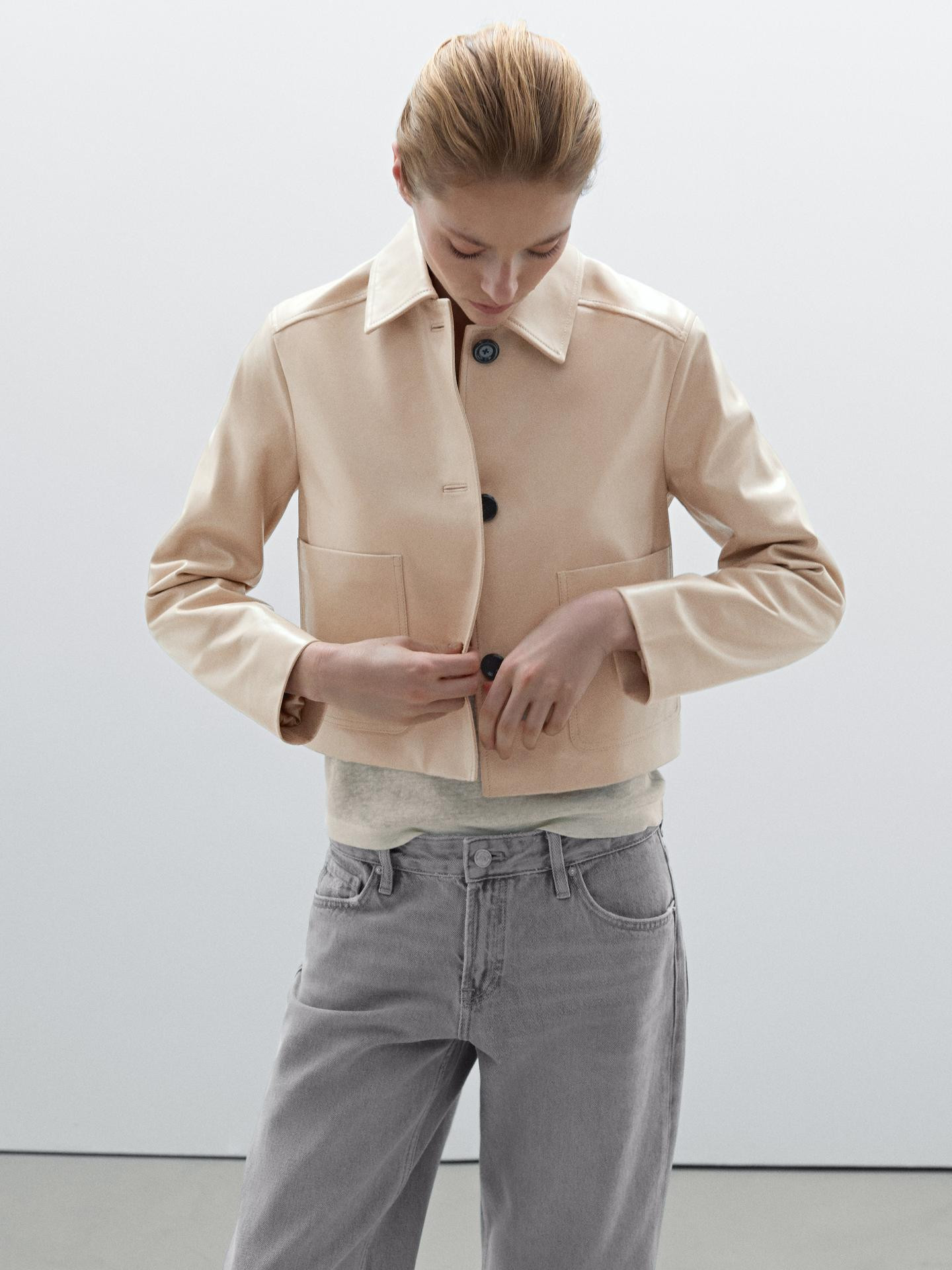 Cropped nappa leather jacket | Massimo Dutti US
