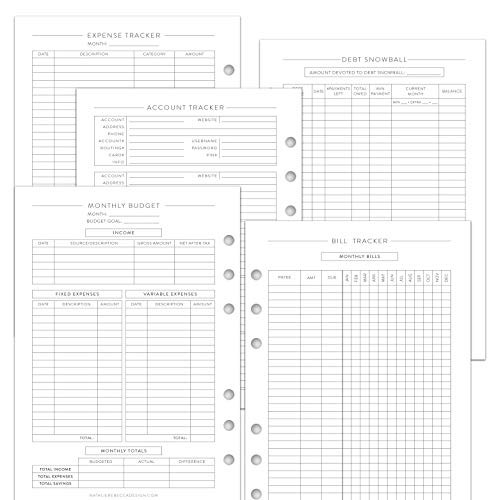 Finance Plan Refill for A5 Planners, Monthly Budget, Bill Tracker, 1 Year Supply (Notebook Not In... | Amazon (US)