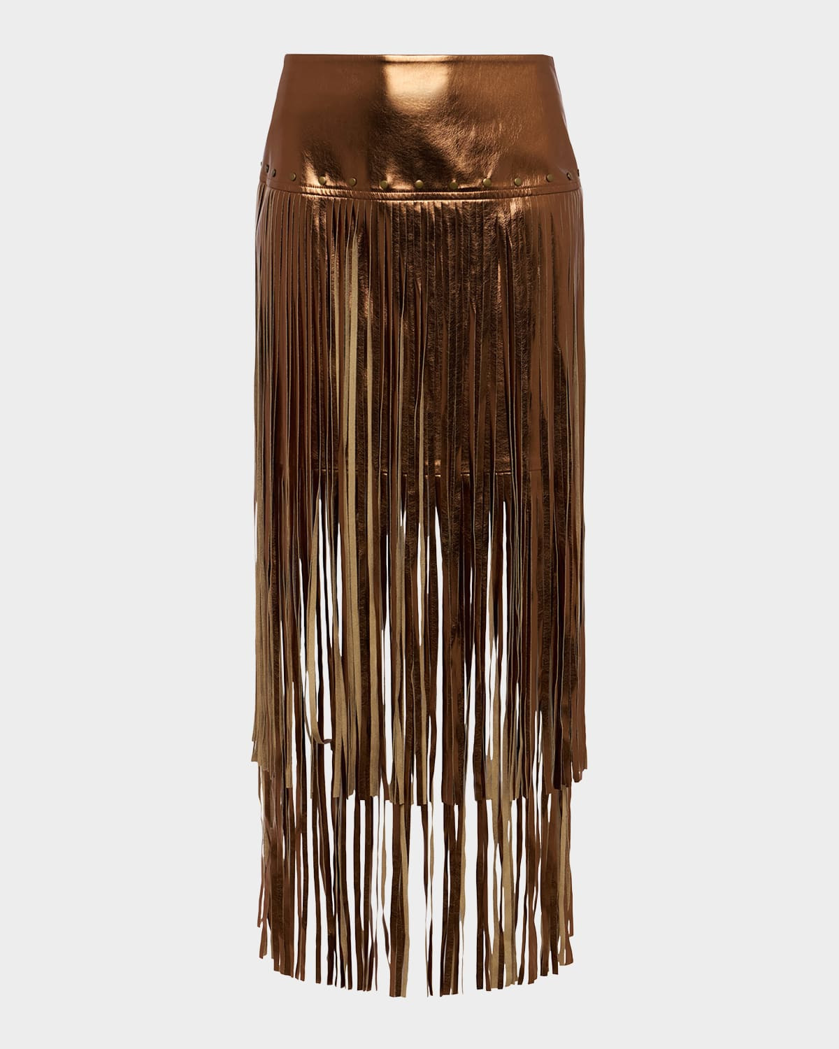 Karolina Metallic Faux Leather Fringe Skirt | Neiman Marcus
