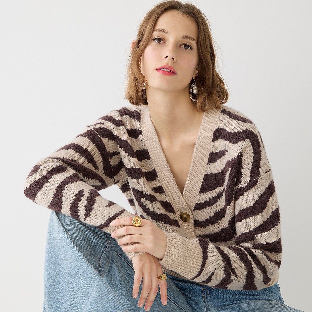 Ribbed V-neck cardigan sweater in zebra stripe | J.Crew US